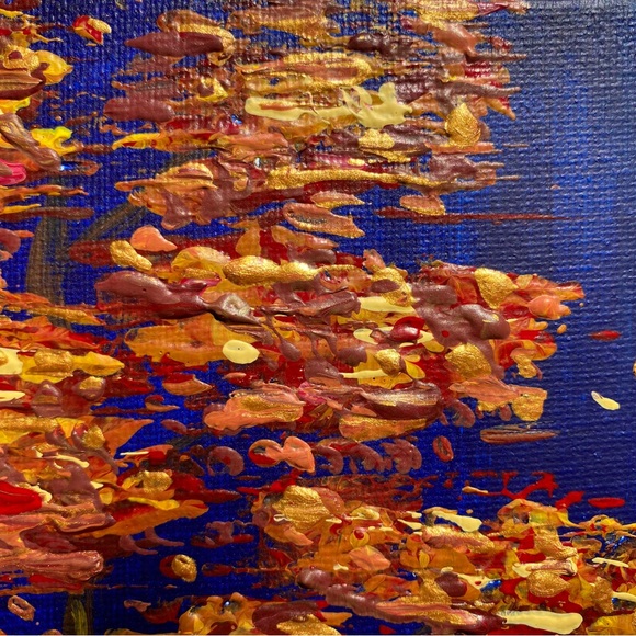 🌙New Original Painting Handmade Gold Tree Water Acrylic Wall Art Gift Gold Blue - Picture 7 of 7